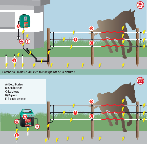 Fonctionnement d'une clôture électrique pour chevaux